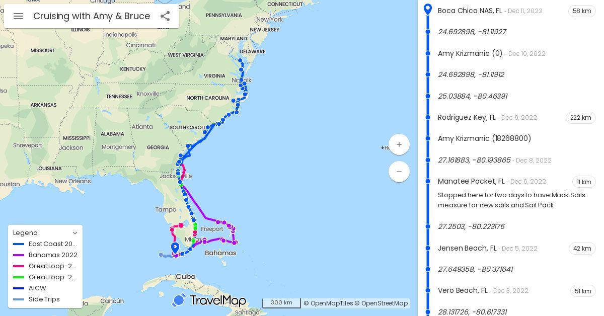 TravelMap itinerary: great loop-2020, great loop-2021, side trips, bahamas 2022, east coast 2022, aicw in Bahamas, United States (North America)